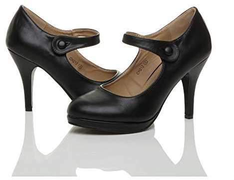 AJVANI Medium high Heel Mary Jane Strap Party Evening Smart Work Court Shoes Size 3 36