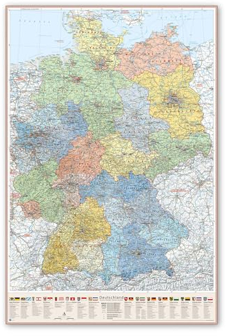 J.Bauer Karten Gerahmte Pinnwand: Deutschlandkarte, 80 x 120 cm, Eiche