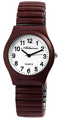 Adrina Damen-Uhr Edelstahl Zugarmband Dunkelbraun große Ziffern Länge 18 cm Durchmesser 34 mm Breite 18 mm Geschenke für Frauen