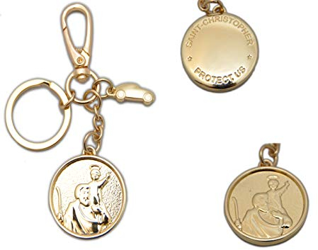 Schnäppchenladen24 † St. Christophorus Metall Schlüsselanhänger gold/glänzend + Auto mit Karabinerhaken,ca. 4 cm †