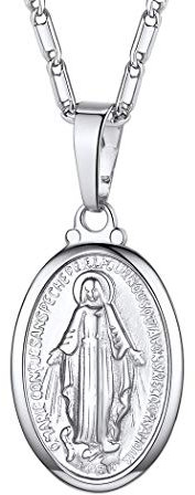 Suplight Damen Oval Medaille Jungfrau Maria Anhänger Halskette platiniert Mutter Gottes Heilige Madonna Christlicher Modeschmuck Accessoire