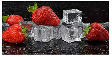 Tulup Impression sur verre100x50 cm Image Tableau Photo décorative panoramique pour la cuisine et le salon - Nourriture et boissons - Fraises Avec De La Glace - Rouge