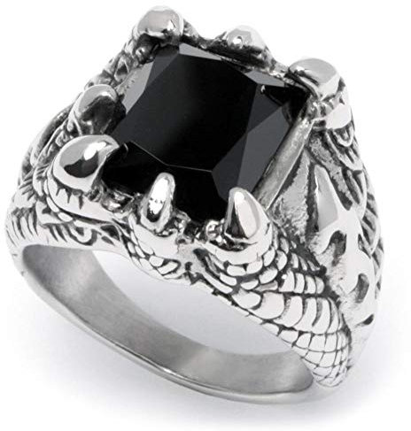 Schmuck-Checker 316L Edelstahl Männer Ring Onyx Stein Klaue Krallen verziert silber schwarz Stein Gothic Schmuck Geschenk (65 (20.7))