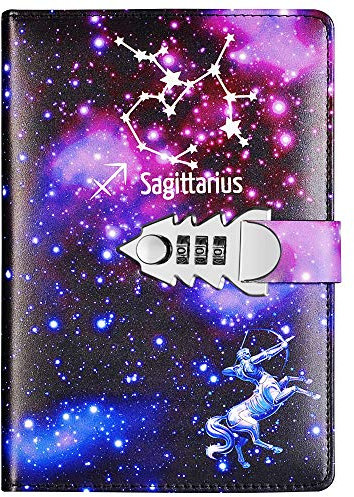 Yakri Tagebuch Reise aus Leder, Notizbuch, zwölf Sternbilder, DIY, Notebook mit Reisecode, Geschenk, Geburtstag, Hochzeit, für Jungen, Mädchen, A5, TPN145 (Schütze)