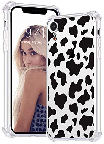 Idocolors Cases for iPhone X/Xs Clear Cow Print Design, Shockproof Phone Case Slim Soft TPU with Bumper & Four Corner Reinforced Protective, Cover Thin Anti-Scratch Kawaii Animal Pattern