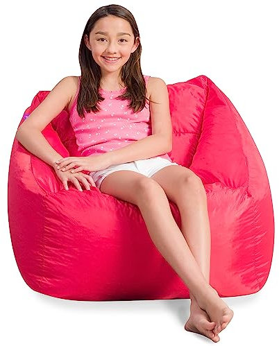 Posh Creations Coronado Bean Bag Boys and Girls Large Chair for Kids, for Gaming and Playrooms, Soft Nylon-Red