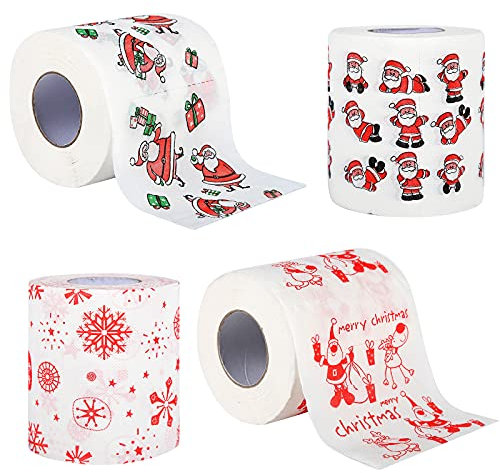 Toilet Tissues Roll,4 Roll Christmas Toilet Paper Santa Claus Bath Toilet Roll Paper Towels Hand Towel Tissue Quilted Toilet Tissue Bamboo Toilet Roll Xmas Novelty Gift Bathroom Party Decoration