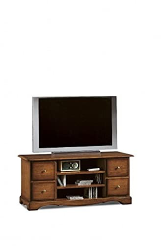 Mar.c.a. Design, Mueble TV Salon, Mueble TV Madera, Nogal Oscuro - Soporte TV con Estantes y Cajones para Objetos - Mueble Salon de Estilo Clásico Multiuso 117x49x53h - Mueble para TV - Made in Italy
