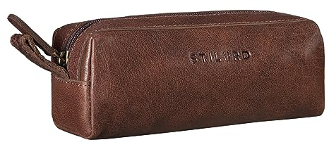 STILORD 'Linus' Etui Leder Vintage Herren Damen Stifteetui Lederetui Federmappe quadratisch Stiftetasche Büffelleder, Farbe:maraska - Dunkelbraun