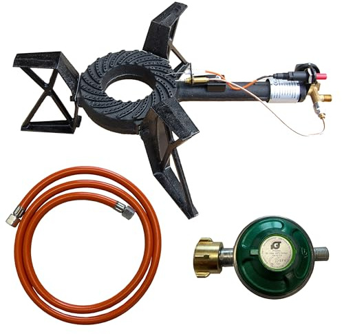 10,5 KW 3/4 Fuß Gasbrenner Gaskocher Hockerkocher Gas Kocher Camping Räucherofen (3 Fuß Kocher inkl. 1,5 m Schlauch ohne Manometer)