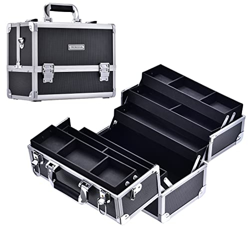 Kosmetikkoffer Groß Make up Koffer Schminkkoffer Leer Beauty Case Alu Nagelkoffer mit Tragegurt Abschließbarer Friseurkoffer Werkzugkoffer, Schwarz