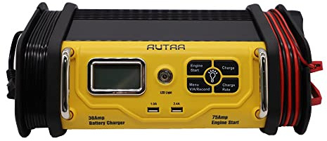 AUTAA 12V Fully Automatic 30 Amp Bench Battery Charger/Maintainer with 75Amp Engine Start, Alternator Check, Cable Clamps.
