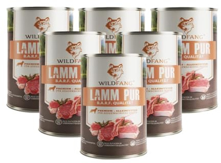 Wildfang® Hundefutter Nass 400g – Premium Pur Lamm Nassfutter für Hunde mit natürlichen Zutaten, Getreidefrei & glutenfrei, ohne Zuckerzusatz, ideal für alle Rassen und Senioren-Hunde – 6er Pack