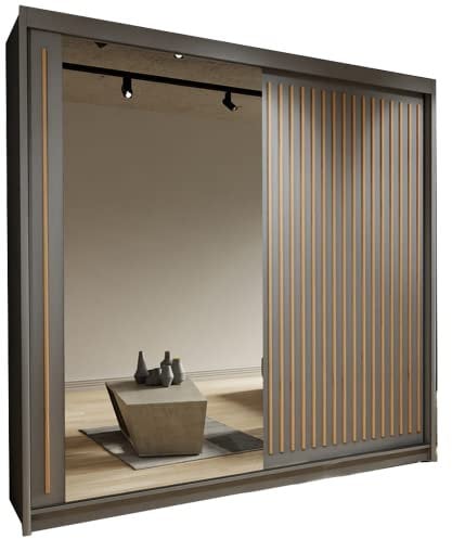 SLIDING WARDROBE 4U Burg Modern Free Standing Stylish Sliding Mirror Door Wardrobe and 3 Sizes (Grey, 150cm)
