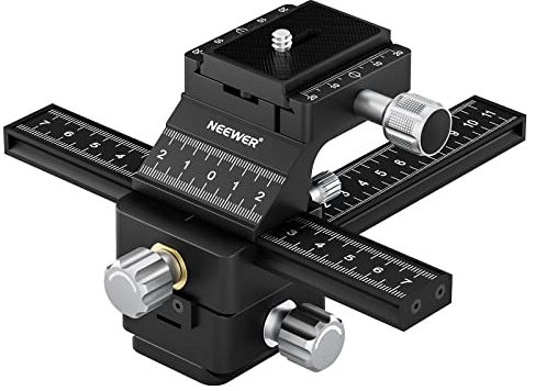 NEEWER Riel de Enfoque Macro de 4 vías con Placa de Liberación Rápida para Tipo Arca, Rosca de 1/4 para Fotografía Macro y Primeros Planos, Compatible con Canon Nikon Fujifilm Sony DSLR Cámara
