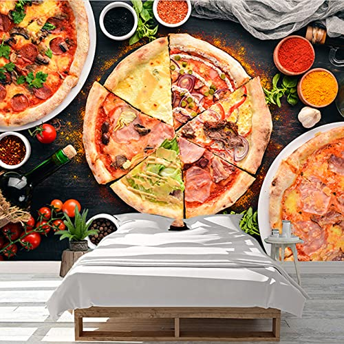 Kuletkear Pizza Wall Mural Food Peel and Stick Self-Adhesive Wallpaper Removable Large Sticker Modern Art Wall Decor Print Picture Image 200x140cm