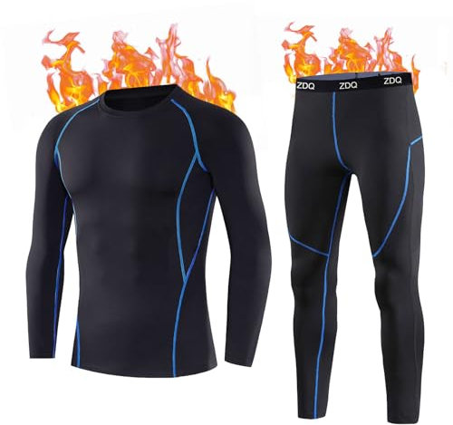 ZDQ Hiver Ensemble sous-Vêtements Thermiques Base Layer sous-Vêtement Ski Chaud Sport Bas Manches Longue Pantalon Thermique Fonctionnels Hommes Noir S