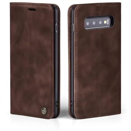 LBH Handyhülle für Samsung Galaxy S10+ in Dunkelbraun mit Karten- und Geldfach Smartphone Hülle mit Standfunktion Flip Case Schutzhülle Magnetverschluss Vintage