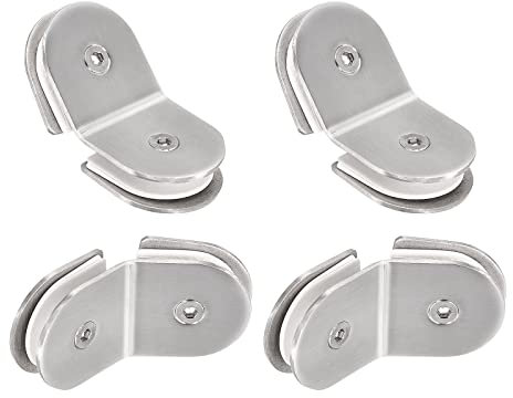 sourcing map Stainless Steel 135 Degree Glass Clamp, 4pcs for 8-12mm Thickness Double Side Round Frameless Glass Corner Clamp Bracket Clip for Shower Door