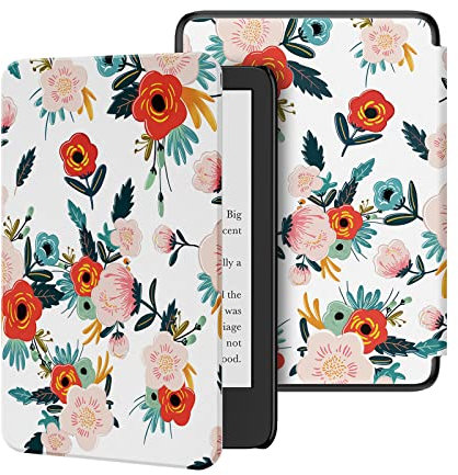 Ayotu Étui pour 6 Kindle 11e Génération 2024/2022 (Modèle: RS23CV/C2V2L3), Smart Cover en Cuir PU Coloré avec Réveil/Veille Automatique, Fleurs