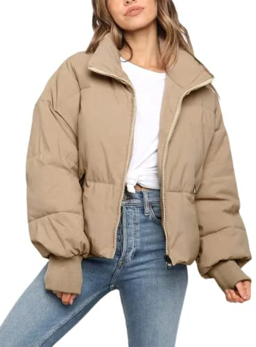 Sukany Women's Winter Casual Padded Full Zip Stand Collar Long Sleeve Puffer Jackets Coat Short Down Warm Quilted Jacket