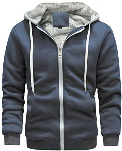 VSUSN Felpa Uomo con Cappuccio Invernale, Felpe Pile con Cappuccio di Spessore, Hoodie con Cerniera Integrale(Grigio Moderno,L)