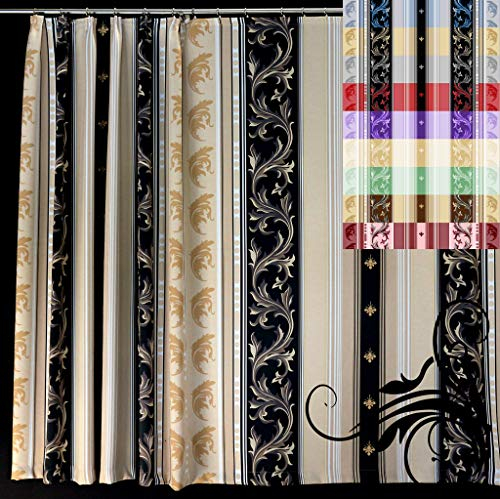 EASYHomefashion Bellarty Vorhang nach Maß Verdunkelungsvorhang Verdunkelungs Vorhänge maßgefertigt Dekoschal Gardine Blickdicht Blackout Roma Gold-schwarz 180 x 145 cm