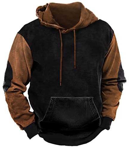 LZRYYBZ Sweats à Capuche Western Country pour Hommes à Manches Longues avec Cordon de Serrage Sweats à Capuche avec Bloc de Couleur rétro avec Poche