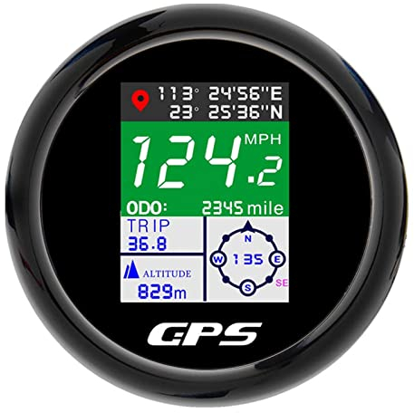 Geloo 85mm GPS Tachometer TFT einstellbar Mph Knoten Km/h Digitaler Geschwindigkeitsmesser Kilometerzähler mit GPS Antenne für Boot Auto Wohnmobil Wohnmobil (Schwarz)