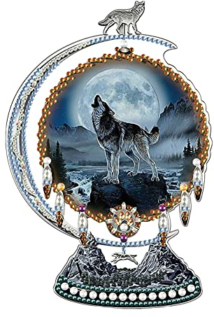 Starnearby DIY Diamond Painting Traumfänger, Diamantmalerei Wolf, Speziell geformten Diamant Malerei Dreamcatcher Wolf Kunst Set für Anfänger Zuhause Deko(A)