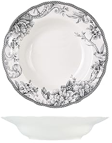 H&H Mayfair Set 6 Piatti Fondi, in Porcellana, Grigio e Bianco, 22.5cm, Stile Inglese