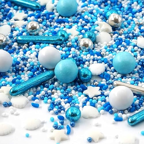 STREUSEL GLÜCK Streusel Meer Meerliebe blau weiss silber 90g - Zuckerstreusel Valentinstag Weihnachten Kuchendeko Geburtstag - Sprinkles Deko Plätzchen Torte Kuchen Cupcakes - essbare Streudeko