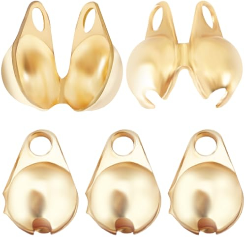 Beebeecraft 1 boîte de 300 Embouts de Perles Plaqués Or 18 carats, Extrémités de Calotte Ouvertes, Couvercles de Nœuds Rabattables, Embouts de Perles de 1 mm, Petits Trous pour Les Nœuds à Sertir
