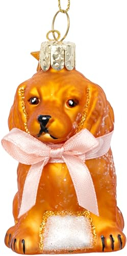 SIKORA Labradoodle Baby besondere Weihnachtskugel Glas Christbaumschmuck Deko Figur Weihnachten Anhänger Ornament - Trend Line - BS589