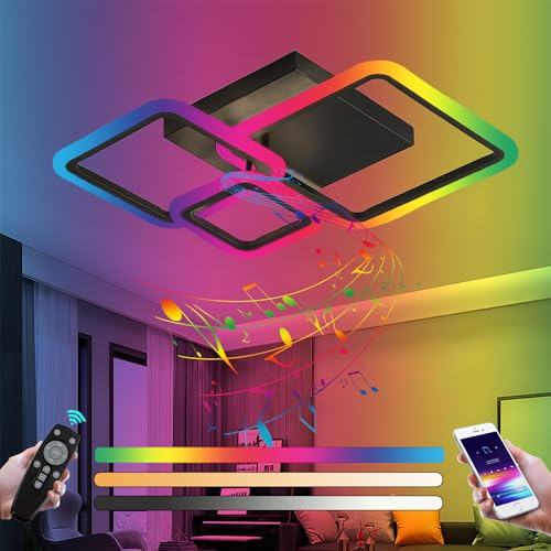LED Deckenleuchte Dimmbar RGB Wohnzimmerlampe Musik Deckenlampe mit Bluetooth Lautsprecher Decke Lampe mit Fernbedienung und APP Deckenbeleuchtung für Schlafzimmer Kinderzimmer Esszimmer Küche, 84W