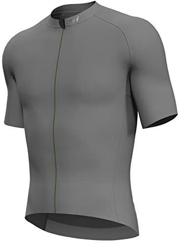Wulibike Cycling Jersey Mens,Reflective Road Bike Jersey Breathable Quick Dry and 3 Pockets Cycle Shorts Sleeve Shirt-Grey L