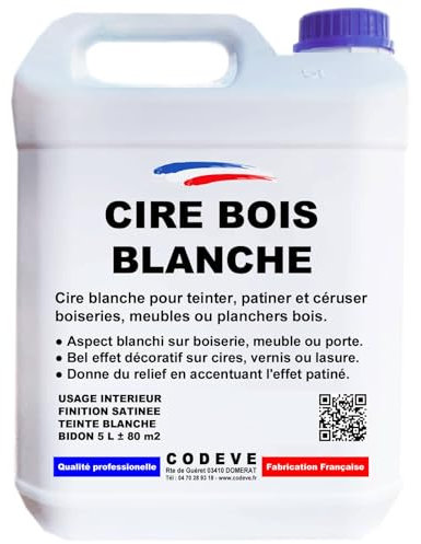 Cire Bois Blanche - Codeve Bois - 5 L - Intérieur - Pour L'entretien D'une Boiserie, Lambris, Plinthe, Poutre Ou Meuble En Bois.