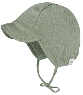 maximo GOTS Baby-Schildmütze Musselinstoff, Bindeband, Futter, UV 50 41 frostgrün