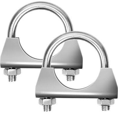 Glarks 2Pcs 304 Stainless Steel Exhaust U-Clamps 38MM (1-1/2in) Muffler Exhaust Clamps U-Bolt Clamps Design with Saddle Flange for Exhaust Tail Pipe