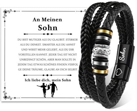 CheersLife Geschenk für Sohn Lederarmband Herren An Meinen Sohn Armband 18. Geburtstag Junge Geschenkideen Coole Armbänder mit Gravur Sohn Mutmacher Geschenk für Junge Sohn Geschenke von Mama Papa