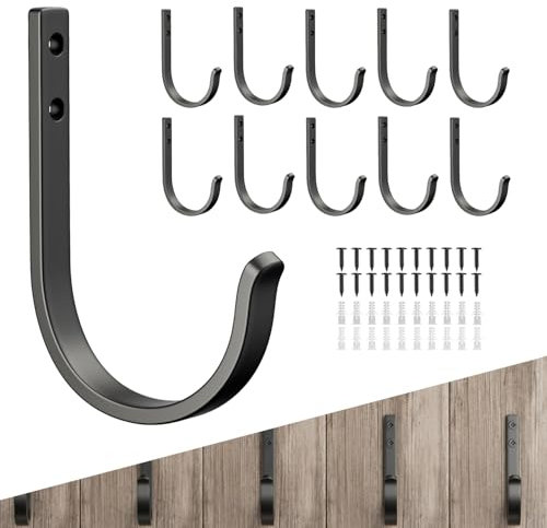 Josmimic 10-Pack Wall Hooks for Towel/Coat - 22LB Heavy Duty Metal Hanger Wall Mount, for Outdoor, Closet, Door, Shelf, Bathroom, for Backpack, Cup, Clothes, Mug, Black Matte, Screws Included