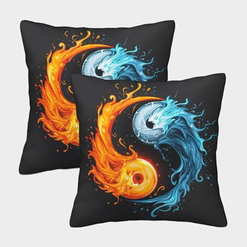 NRAOPEVVD Yin und Yang Kissenbezug 2er Set Kissenbezüge Wohnzimmer Kissenhülle Sofakissen Polyester Polster Textil Für Sofa Schlafzimmer Couch Outdoor Deko Kissen 45x45cm