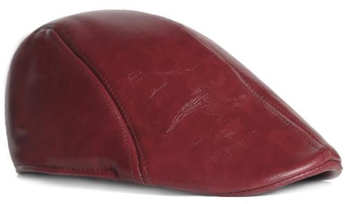 Rayson PU Leder Schirmmütze für Herren Winter Warme Retro Schiebermütze Gatsby Newsboy Ivy Cabbie Flat Hut(Burgunderrot,Einheitsgröße)