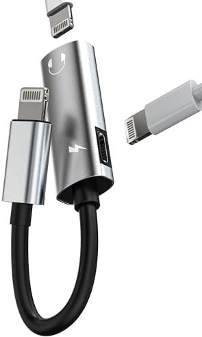 Dual Lightning Jack Splitter for iPhone Headphone Adapter (2in1) Aux Charger Adaptor for Apple iPad Air 14 13 12 Pro Max Audio Cable Earphone Charging Dongle Charge Plug Port Music Connector