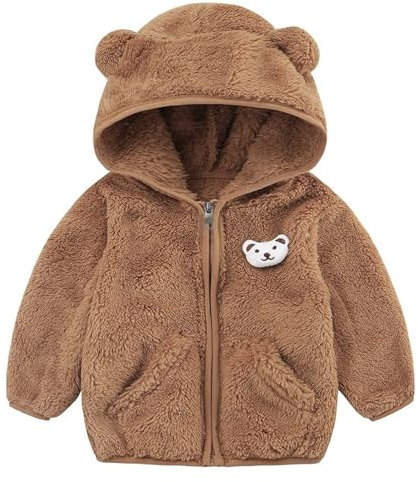Cappotto Invernale in Pile Caldo con Cerniera per Neonato, neonata, Orecchie da Orso, Capispalla con Cappuccio Piumino A Vento