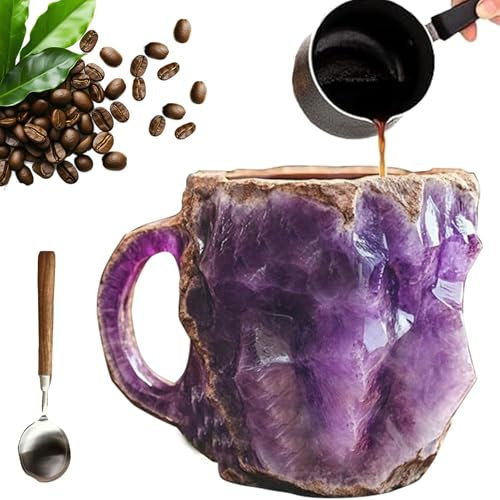 NNBWLMAEE Tasses à café en cristal minéral, tasse à café en cristal minéral, tasses à café en cristal minéral naturel, élégantes, multicolores pour la maison et le bureau (violet)