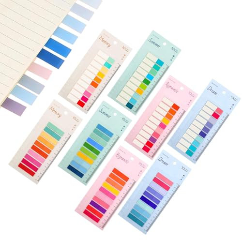 Haftnotizen,1600 Stück Sticky notes,8 Stile Transparent Post it mit Lineal, Selbstklebend Haftstreifen, Klein Klebezettel Notizzettel, Plaude note Haftmarker Index Book Tabs für Büro Schule