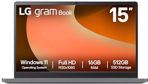 LG gram Book 15U50T - 15 Inch FHD IPS Lightweight Laptop, Intel Core i5 1334U, 16GB RAM, 512GB SSD, Windows 11 Home, Copilot, HD Webcam with Privacy Shutter, Titan Silver