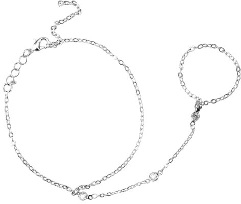 Mikovivi Silberne Handkette für Damen, Glänzender Silberner Ring Fingerring-Armbänder für Frauen Modeschmuck Festivals Partys Hochzeiten zum Valentinstag