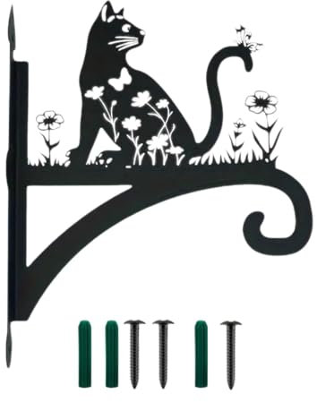 LOVIVER Hanging Plant Basket Iron Bracket with Screws Heavy Duty Animal Silhouette Multipurpose for Deck Fence Easily Install, Cat
